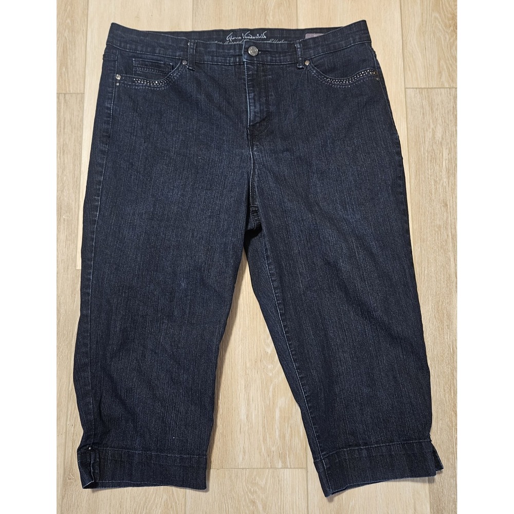 Gloria Vanderbilt Jordyn Missy Size 14 Dark Wash Blue Denim Capri Jeans